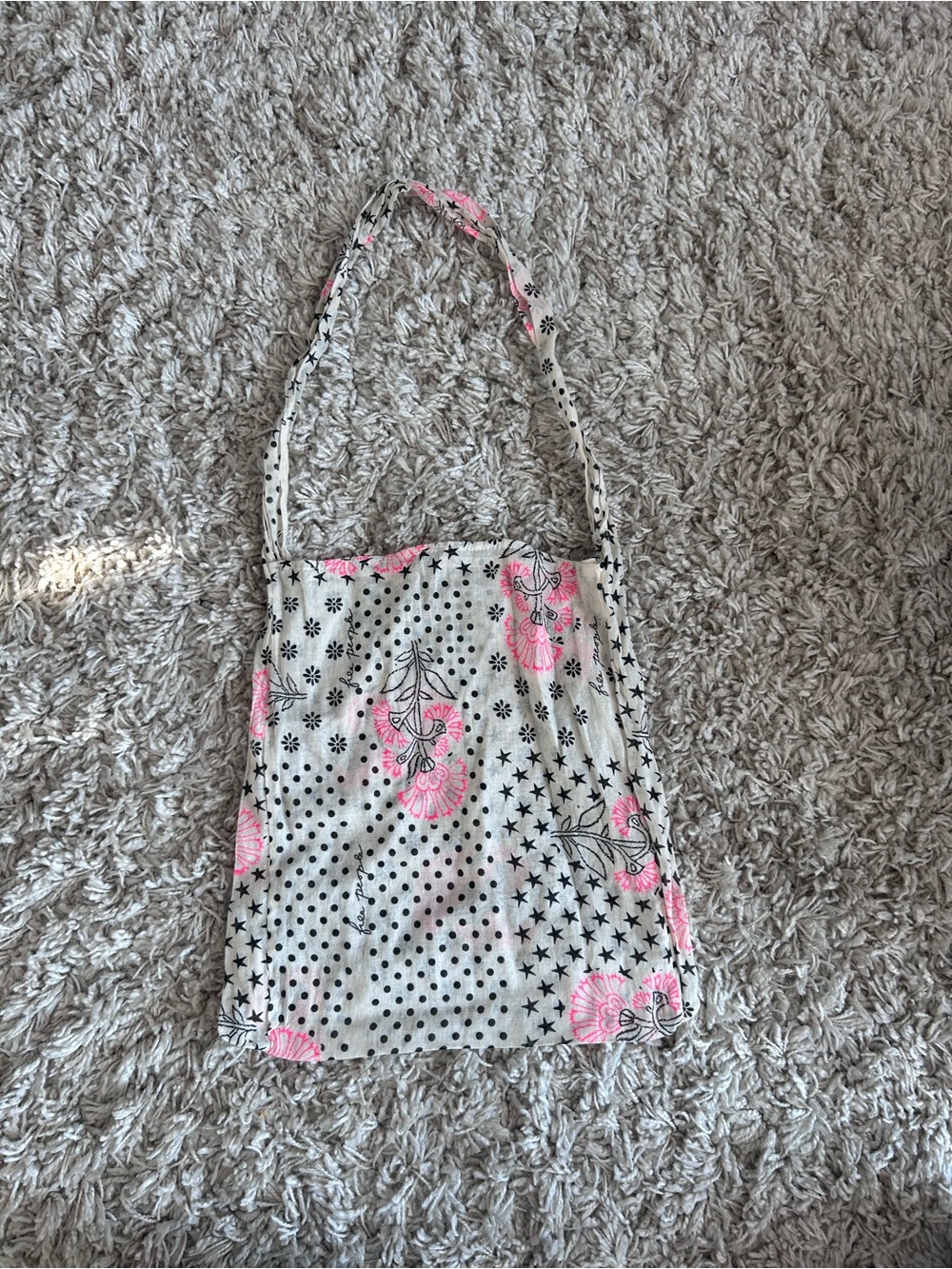 Free People Cream Tote with Pink Floral & Black Star Print